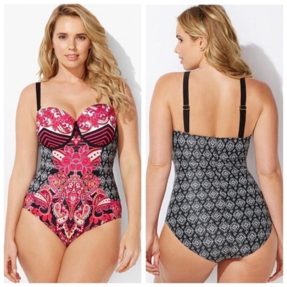 Swimsuits for All Mastermind Baroque Paisley Mirrored Underwire Swimsuit size 22
